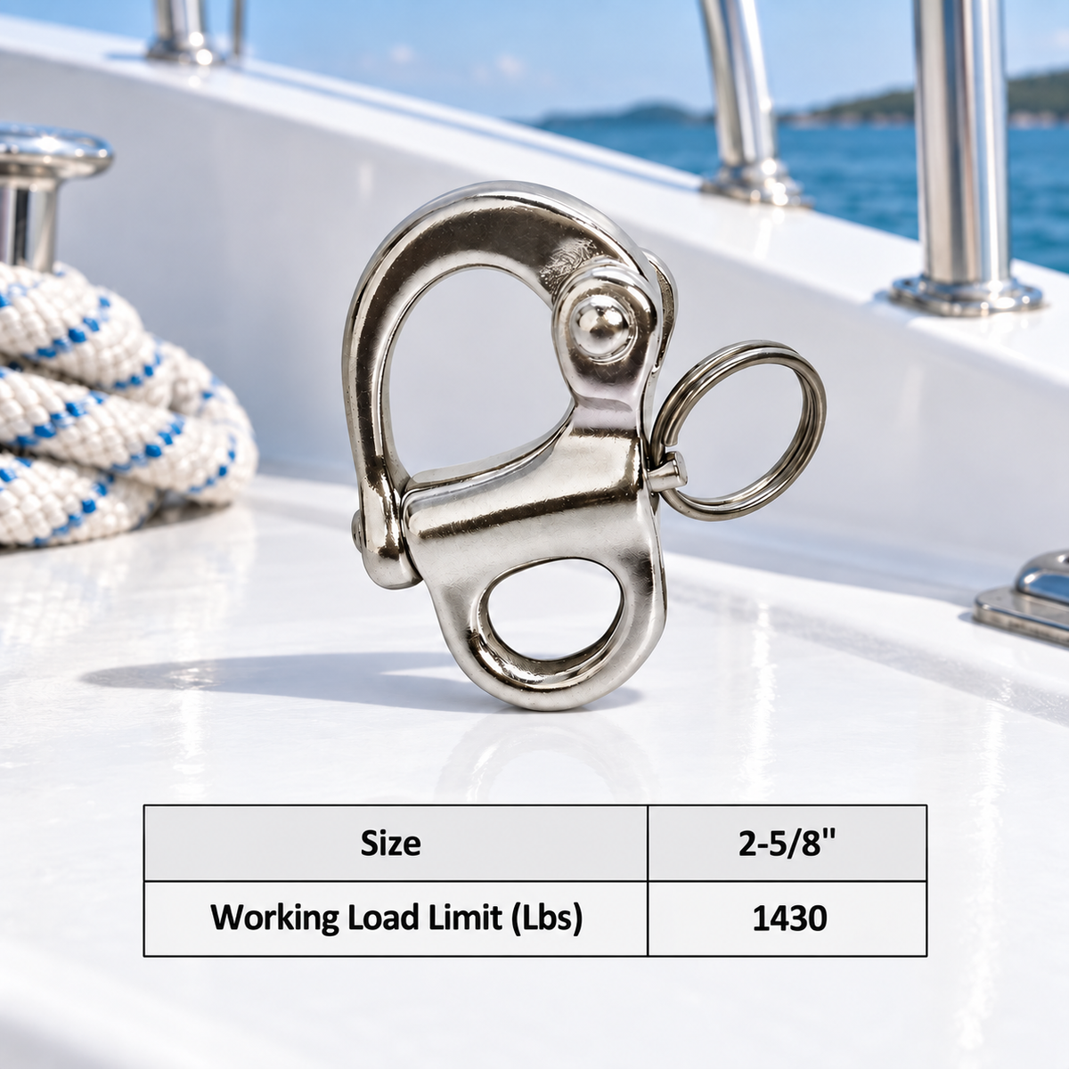 Marine Grade 316 Stainless Steel Fixed Snap Shackle, 2" to 3-3/4" Boat Rigging Snap Shackle for Rope, Chain, and Cable