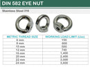 Din 582 EYE NUT Metric Thread Stainless Steel 316 Marine Boat