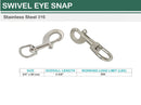5 Pc Set Marine Boat T316 Stainless Steel Swivel Eye Bolt Snap Hook, Quick Release Rigging Clip for Rope, Chain, Cable, and Outdoor Use