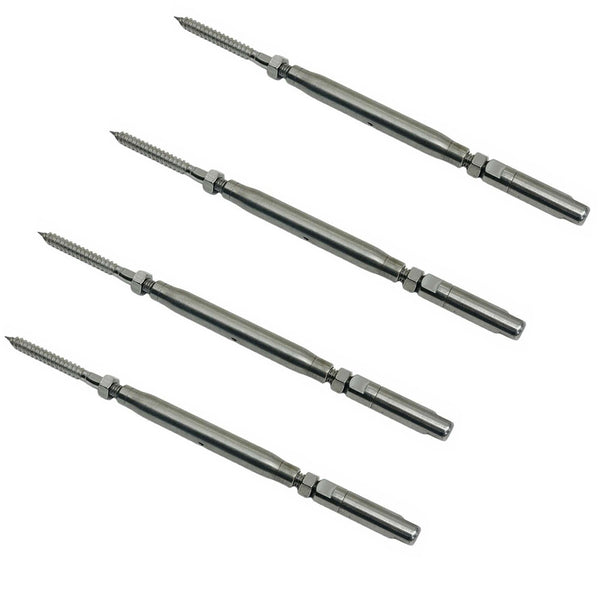 4 Pcs Marine 316 Stainless Steel 1/4" Push And Go Lag Turnbuckle 5/16"-18 Thread