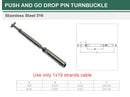 Marine T316 Stainless Steel Push And Go Drop Pin Turnbuckle 1/4"-20 Thread