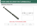 Marine T316 Stainless Steel Push And Go Drop Pin Turnbuckle 1/4"-20 Thread