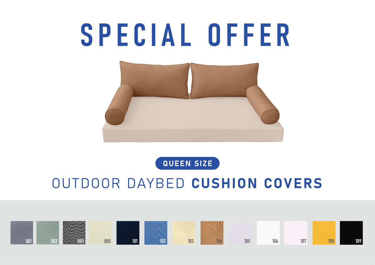 STYLE 2 Pillow & Bolster Cushion for Outdoor Indoor Daybed Porch Swing Bed Queen Size | COVERS ONLY |