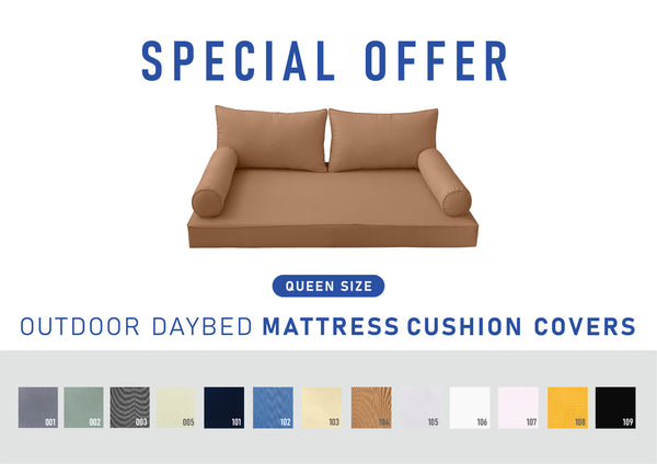 STYLE 2 - Mattress & Pillow Bolster Cushion for Outdoor Indoor Daybed Porch Swing Bed Queen Size | COVERS ONLY |