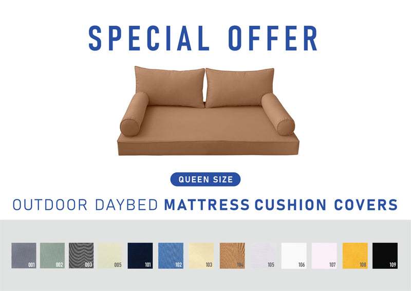 STYLE 2 - Mattress & Pillow Bolster Cushion for Outdoor Indoor Daybed Porch Swing Bed Queen Size | COVERS ONLY |