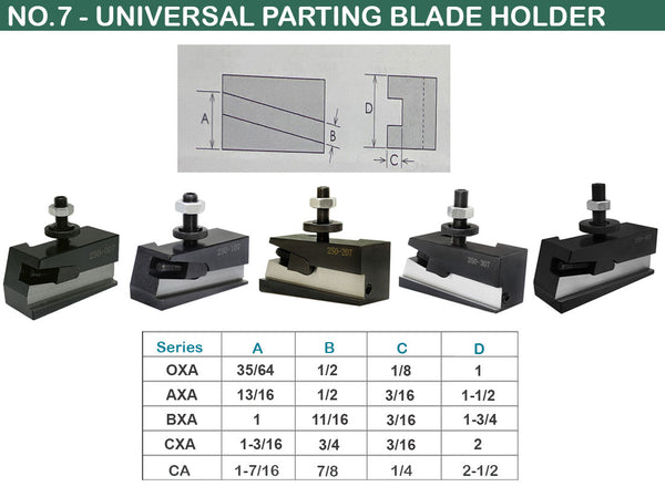 Universal Parting Blade Tool Holder Quick Change #7 Blade Angle Type OXA, AXA, BXA, CXA, CA
