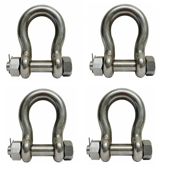 4Pc Mil-Spec Stainless Steel Drop Forged 5/8" Bolt Pin Anchor Shackle 4000Lb WLL