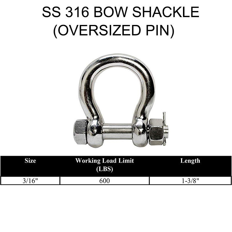 50 Pcs 3/16" Bolt Screw Pin Anchor Shackle Marine Stainless Steel D Ring Bow Rig