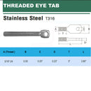 T316 Stainless Steel Threaded Eye Tab 5/16"-18 Thread, 5/16"-24 Thread, 5/16"-Lag Thread - PACK 5