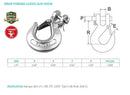 Mil-Spec T316 Stainless Steel Drop Forged 1/4" Clevis Slip Hook 1,000 Lbs WLL