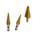 3Pc Titanium Step Drill Bit Set 3/8" Shaft 13-9-6 Steps 2 Flute Design Hex Shank