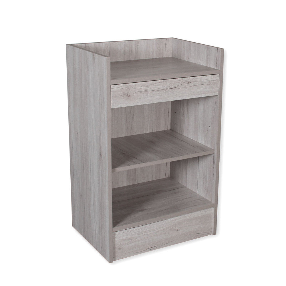 Barn Wood Checkout Stand with Storage Shelf and Drawer 24"L x 18"D x 38"H