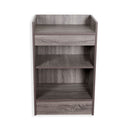 Dark Barn Wood Checkout Stand with Storage Shelf and Drawer 24"L x 18"D x 38"H