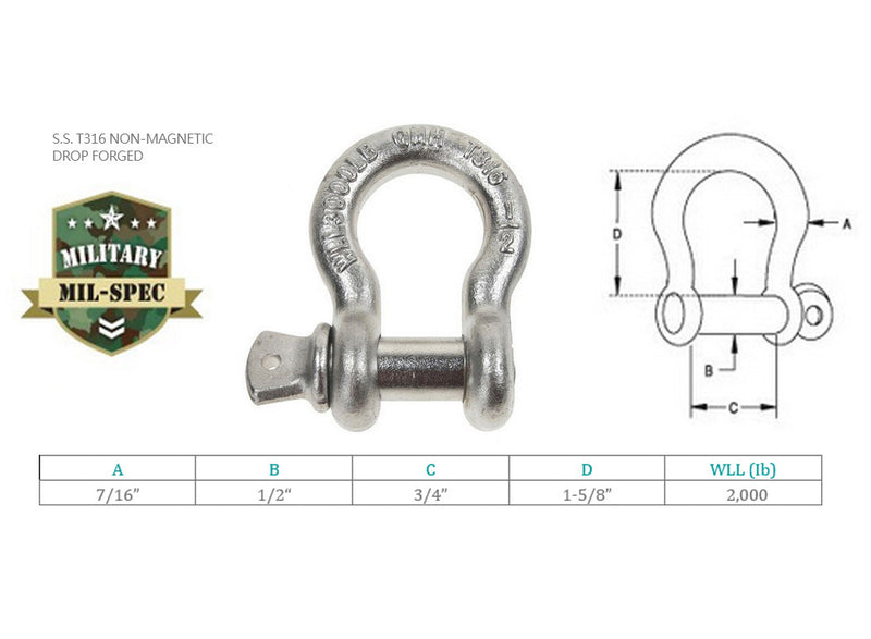 Mil Spec Non-Magetic Drop Forged T316 Stainless Steel Screw Pin Anchor Shackle