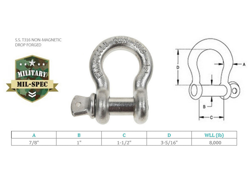 Mil Spec Non-Magetic Drop Forged T316 Stainless Steel Screw Pin Anchor Shackle