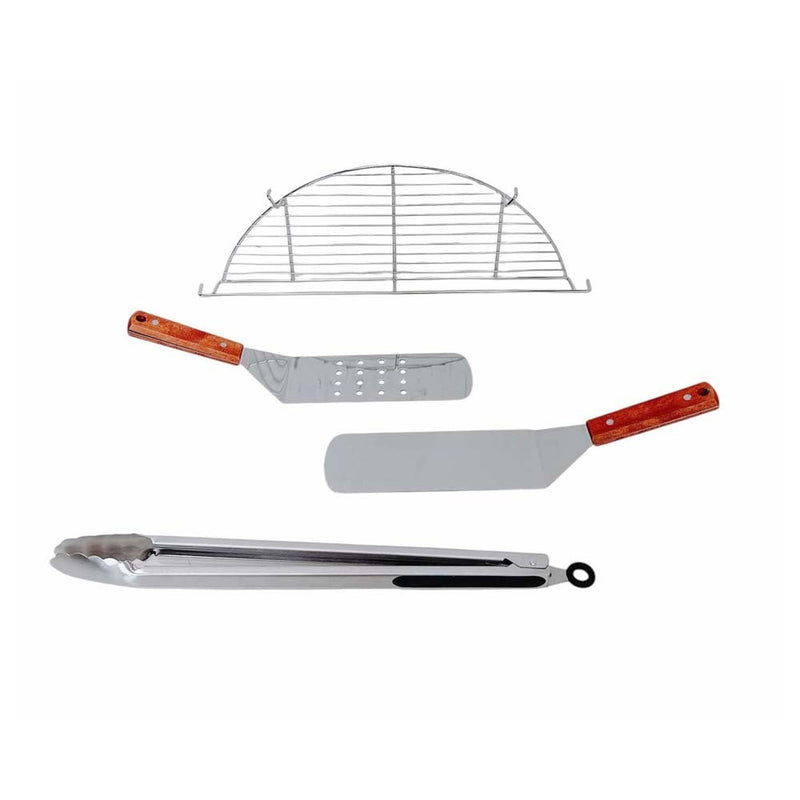 Stainless Steel 20" Concave Down Comal Set With Lid Steel Rack BBQ Tools Tong
