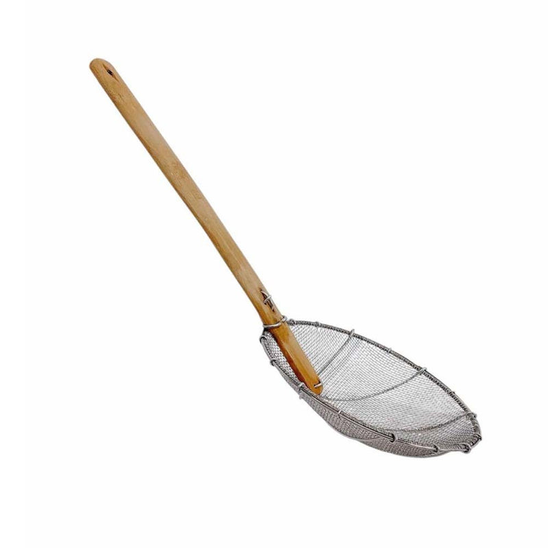 8" Stainless Steel Double Mesh Skimmer Wooden Handle Stainer Kitchen Cookware