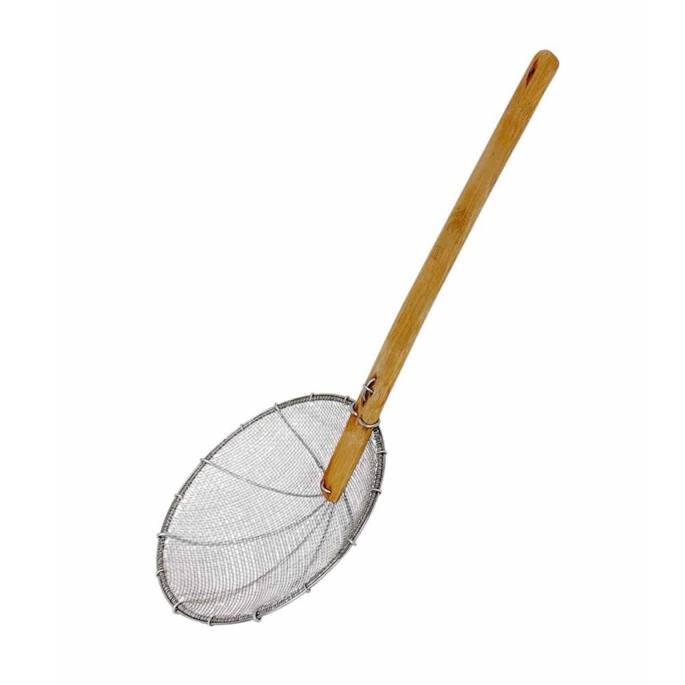 8" Stainless Steel Double Mesh Skimmer Wooden Handle Stainer Kitchen Cookware