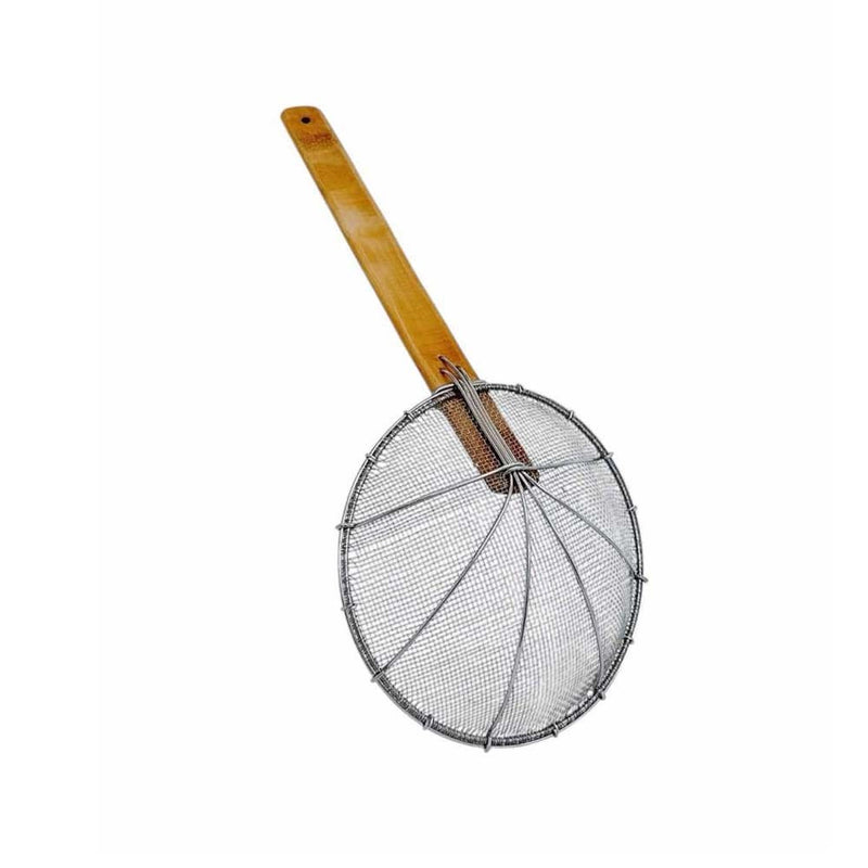 8" Stainless Steel Double Mesh Skimmer Wooden Handle Stainer Kitchen Cookware