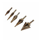 5 Pc Cobalt Spiral Flute Step Drill Bit Set Straight Shank HSS Titanium Coating
