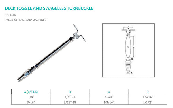 Marine Stainless Steel T316 Cable Deck Toggle and Swageless Turnbuckle