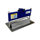 12-inch hydraulic press brake bender V-block attachment by Prolinemax for 12-ton and 20-ton shop presses, blue steel body with safety labels and heavy-duty construction