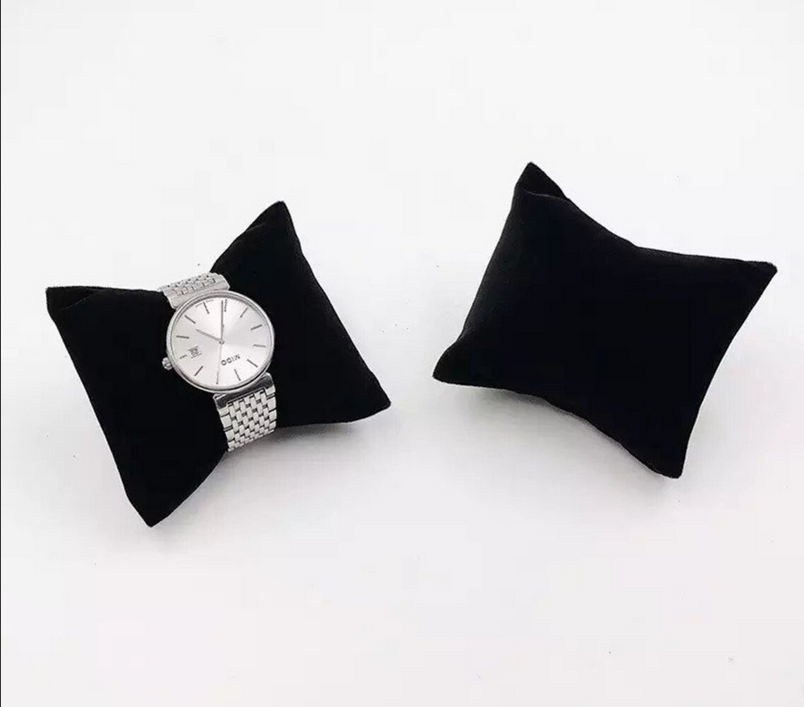 Black velvet jewelry display pillow for watches, bracelets, and bangles