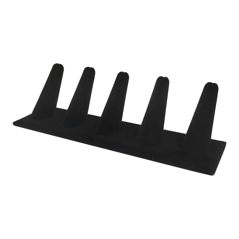 Elegant black velvet jewelry ring display stand with five ring holders