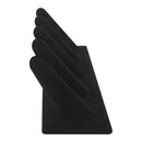 Black velvet ring stand with five slots for displaying rings and bands