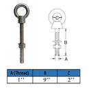 Marine Boat T316 Stainless Steel 1" x 9" Shoulder Eye Bolt 7,500 Lbs WLL