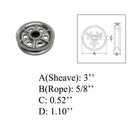 Marine Boat T304 Stainless Steel 3" Sheave Wire Pulley Brass Bushing 5/8" Rope