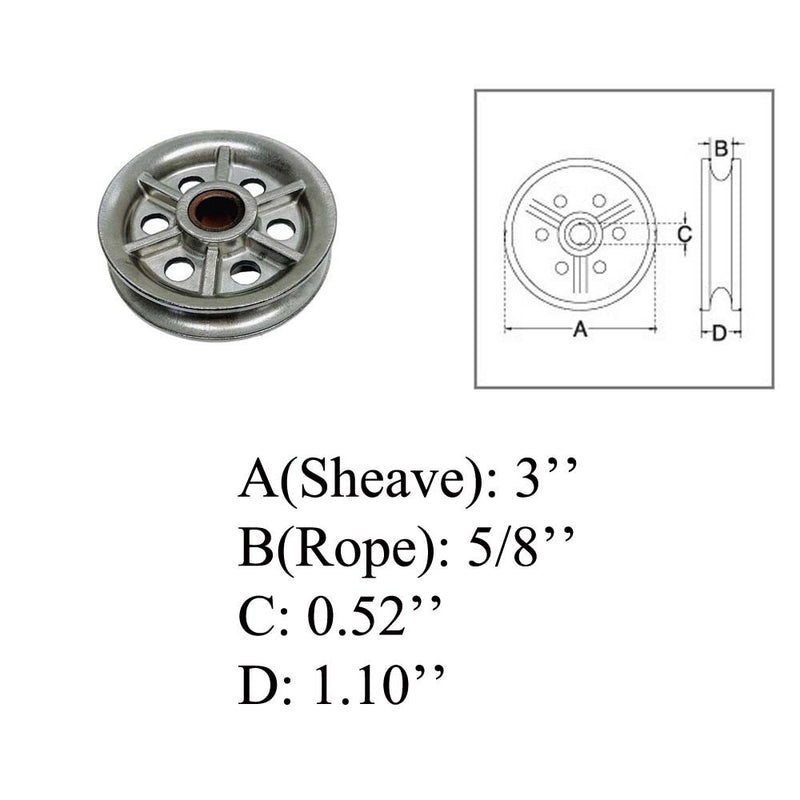 Marine Boat T304 Stainless Steel 3" Sheave Wire Pulley Brass Bushing 5/8" Rope