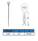 4 Pc Marine Boat T316 Stainless Steel 1/4" x 12" Shoulder Eye Bolt 400 Lbs WLL