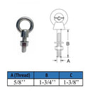 Marine Boat T316 Stainless Steel 5/8" x 1-3/4" Shoulder Eye Bolt 3,200 Lbs WLL