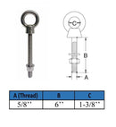 Marine Boat T316 Stainless Steel 5/8" x 6" Shoulder Eye Bolt 3,200 Lbs WLL