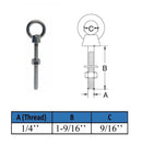 4 Pc Marine T316 Stainless Steel 1/4" x 1-9/16" Shoulder Eye Bolt 400 Lbs WLL