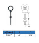 Marine Boat T316 Stainless Steel 5/16" x 4" Shoulder Eye Bolt 800 Lbs WLL