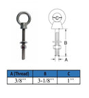 Marine Boat T316 Stainless Steel 3/8" x 3-1/8" Shoulder Eye Bolt 1,000 Lbs WLL