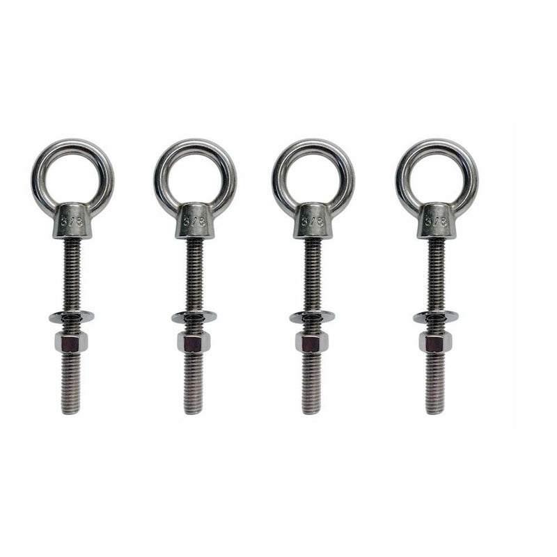 4 Pc Marine T316 Stainless Steel 3/8" x 3-1/8" Shoulder Eye Bolt 1,000 Lbs WLL