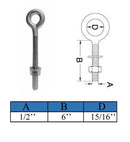 4 Pc Marine T316 Stainless Steel 1/2" x 6" Welded Plain Eye Bolt 1,800 Lbs WLL