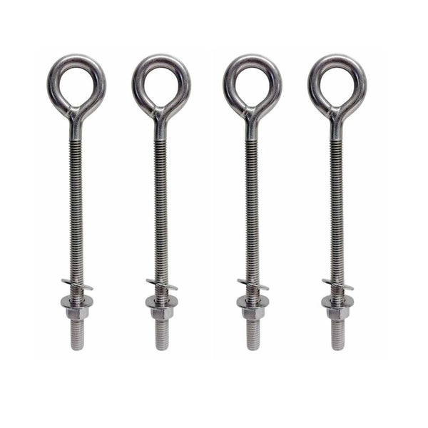 4 Pc Marine T316 Stainless Steel 3/8" x 6" Welded Plain Eye Bolt 1,000 Lbs WLL