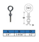 4 Pc Marine T316 Stainless Steel 1/4" x 1-9/16" Welded Plain Eye Bolt 400 Lb WLL