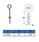 Marine Boat T316 Stainless Steel 5/16" x 4" Welded Plain Eye Bolt 600 Lbs WLL