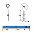 Marine T316 Stainless Steel 5/16" x 3-3/16" Welded Plain Eye Bolt 600 Lbs WLL