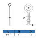 Marine Boat T316 Stainless Steel 1/4" x 6" Welded Plain Eye Bolt 400 Lbs WLL