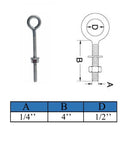 4 Pc Marine Boat T316 Stainless Steel 1/4" x 4" Welded Plain Eye Bolt 400 Lb WLL