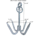 2KG Hot Dipped Galvanized 12-1/4"H 4-Flute Prong Claws Anchor Grapnel Grappling Hook With Ring Grapnel Fishing Yacht