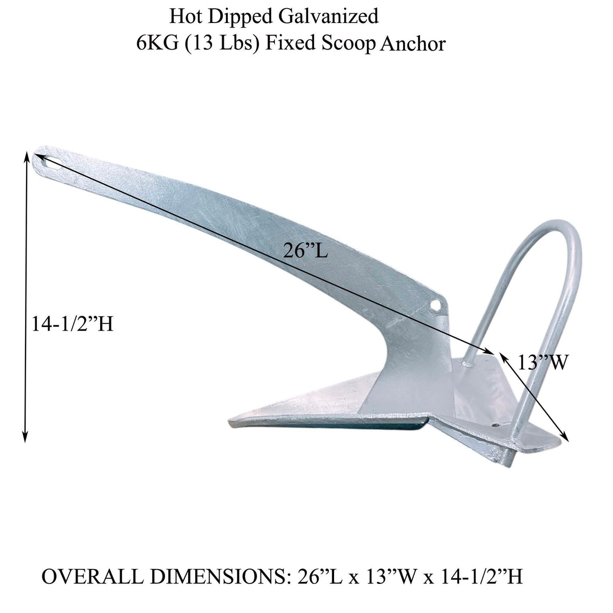 Heavy Duty 6KG (13 Lbs) Hot Dipped Galvanized Steel Shovel Scoop Style Boat/Yacht/Sailboat Anchor Fixed Scoop Anchor
