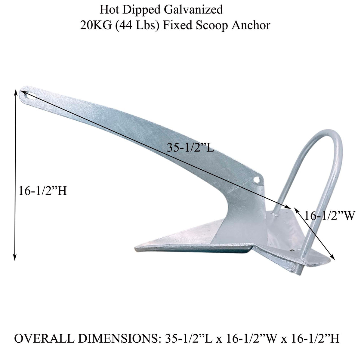 Heavy Duty 20KG (44 Lbs) Hot Dipped Galvanized Steel Shovel Scoop Style Boat/Yacht/Sailboat Anchor Fixed Scoop Anchor