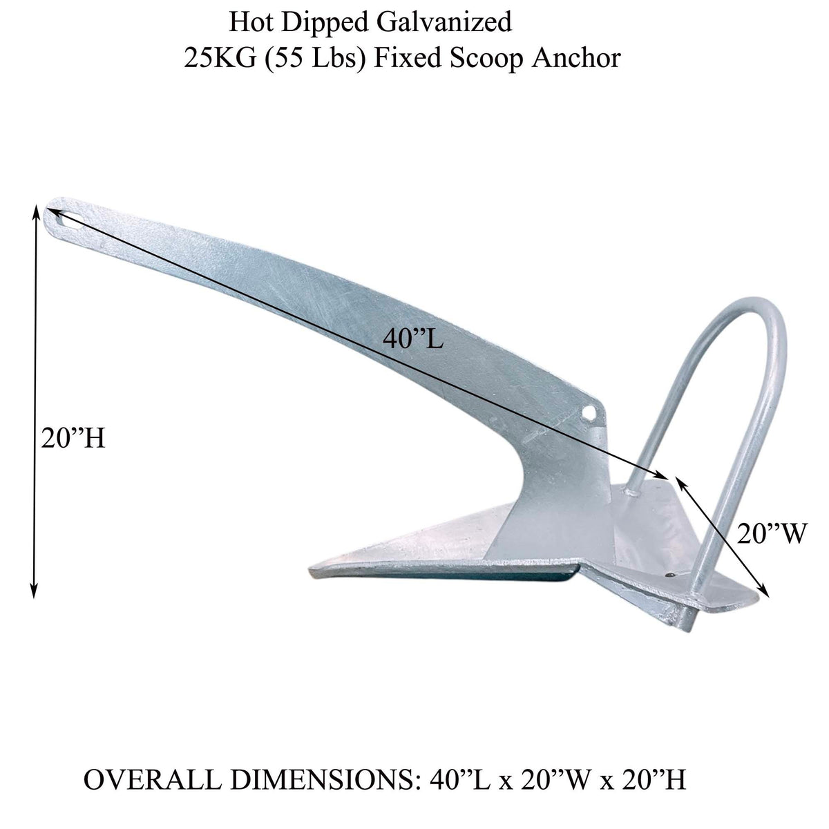Heavy Duty 25KG (55 Lbs) Hot Dipped Galvanized Steel Shovel Scoop Style Boat/Yacht/Sailboat Anchor Fixed Scoop Anchor
